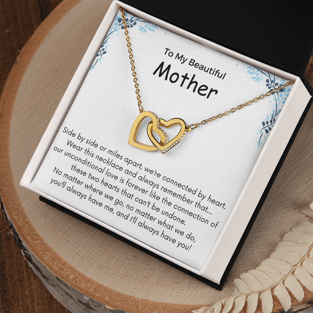 To My Mom Interlocking Hearts Necklace - Side By Side Or Miles Apart
