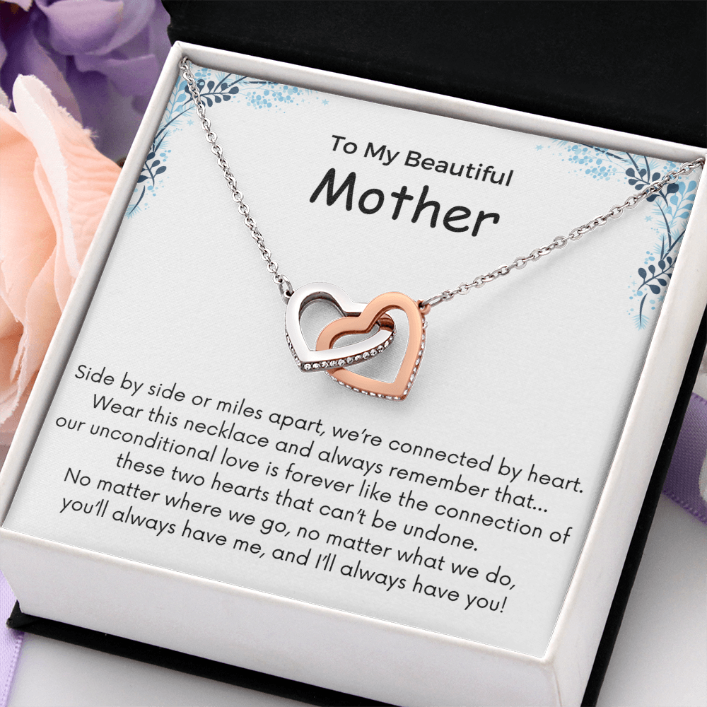To My Mom Interlocking Hearts Necklace - Side By Side Or Miles Apart