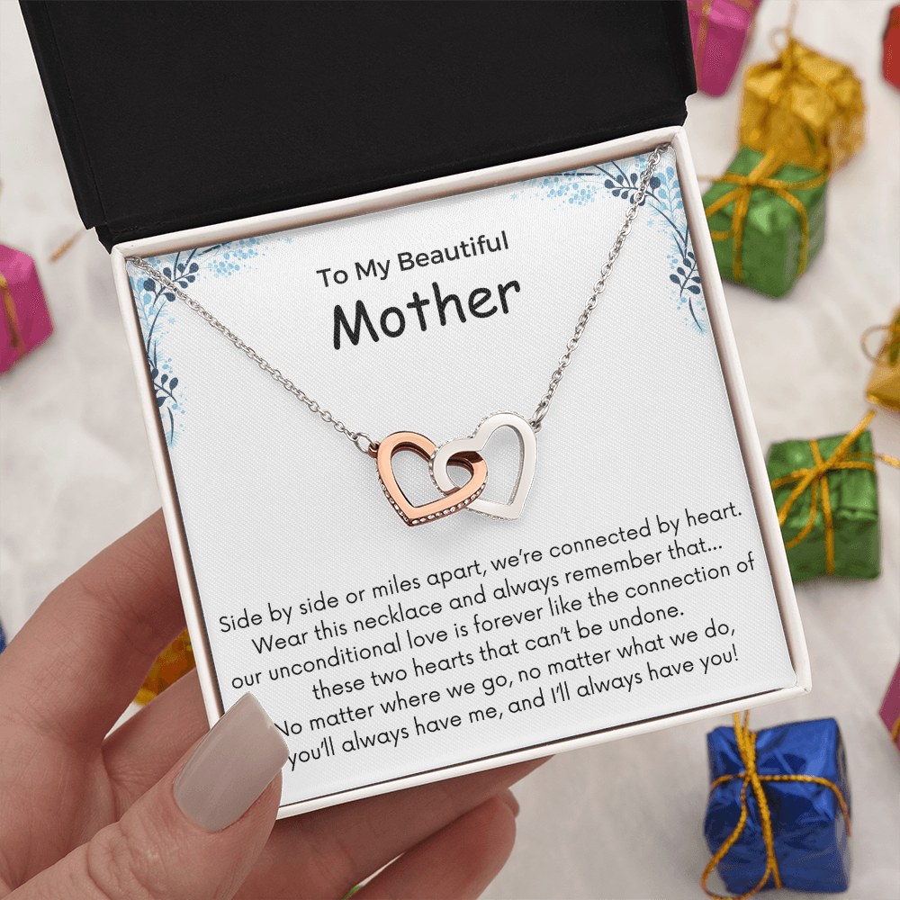 To My Mom Interlocking Hearts Necklace - Side By Side Or Miles Apart
