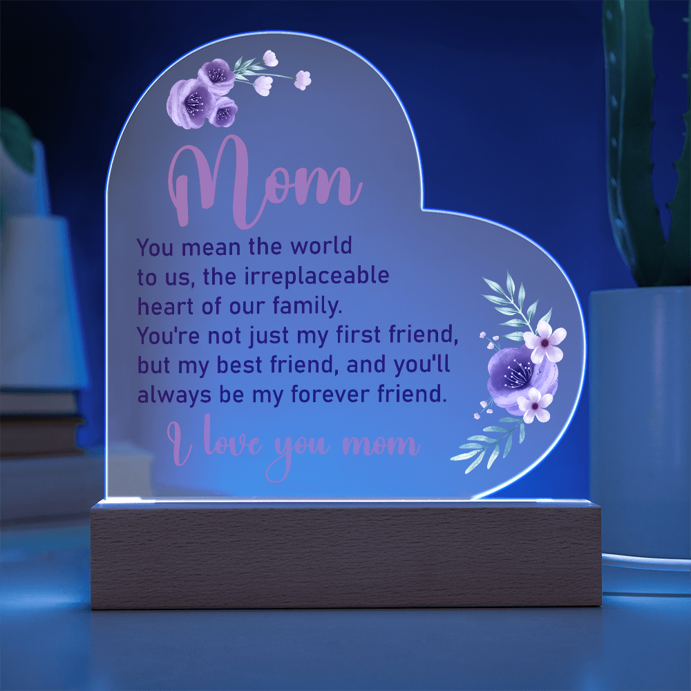 Mom You Mean The World To Us - Heart Acrylic Plaque & Sweetest Devotion Flower Bouquet