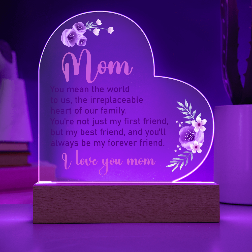 Mom You Mean The World To Us - Heart Acrylic Plaque & Sweetest Devotion Flower Bouquet