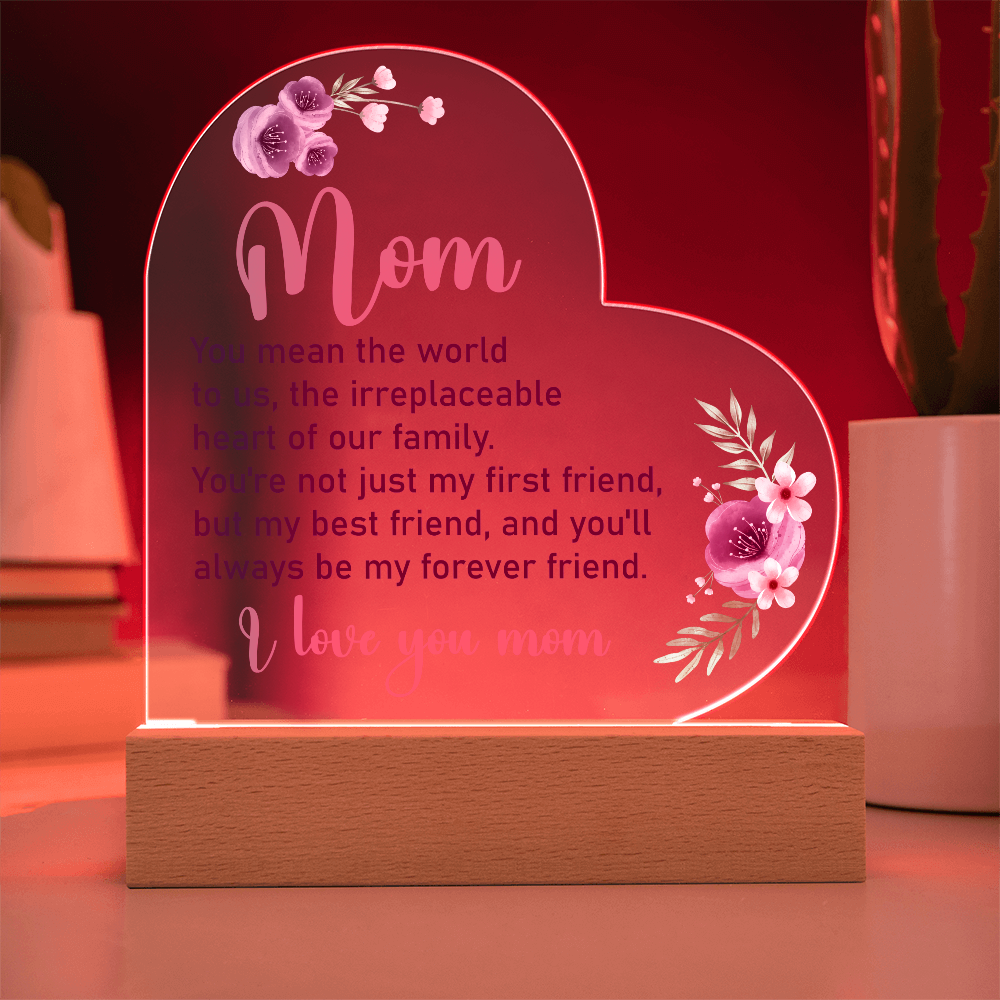 Mom You Mean The World To Us - Heart Acrylic Plaque & Sweetest Devotion Flower Bouquet