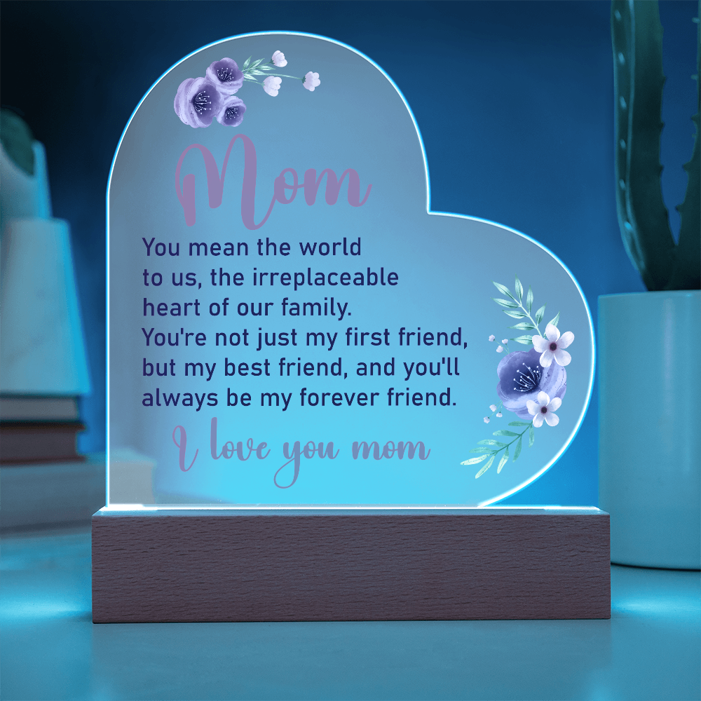 Mom You Mean The World To Us - Heart Acrylic Plaque & Sweetest Devotion Flower Bouquet