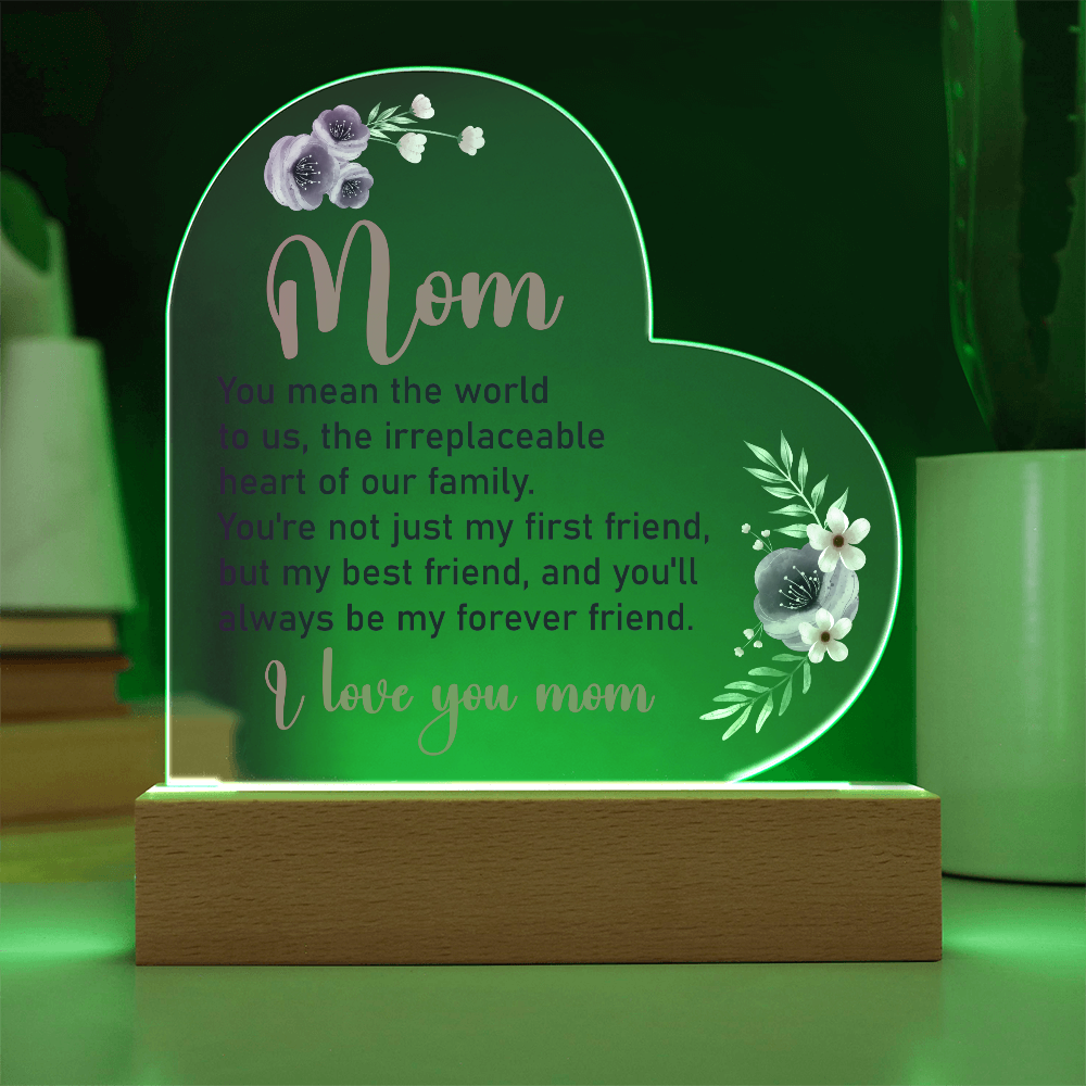 Mom You Mean The World To Us - Heart Acrylic Plaque & Sweetest Devotion Flower Bouquet