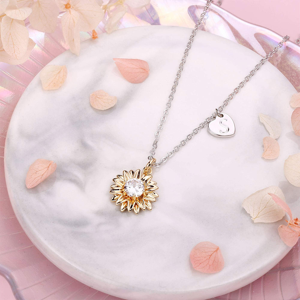 You Are My Sunshine - Initial Sunflower 925 Sterling Silver Necklace Necklaces GrindStyle
