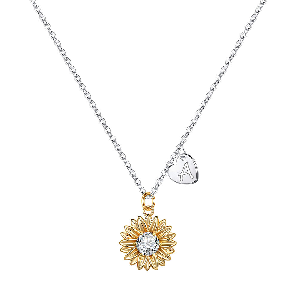 You Are My Sunshine - Initial Sunflower 925 Sterling Silver Necklace Necklaces GrindStyle