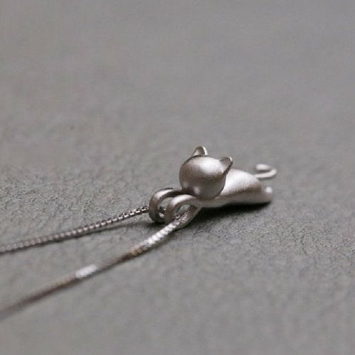 Cute Sterling Silver Cat Necklace necklace GrindStyle