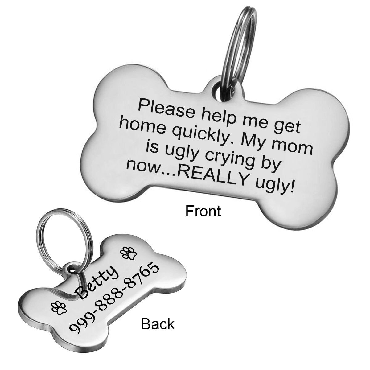 Ugly Crying Mom Funny Personalized Pet Tag Pet Tag GrindStyle Silver L: 50mm x 28mm