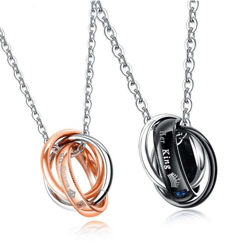 Interlocking Ring His Queen Her King Couple Necklace Set necklace GrindStyle
