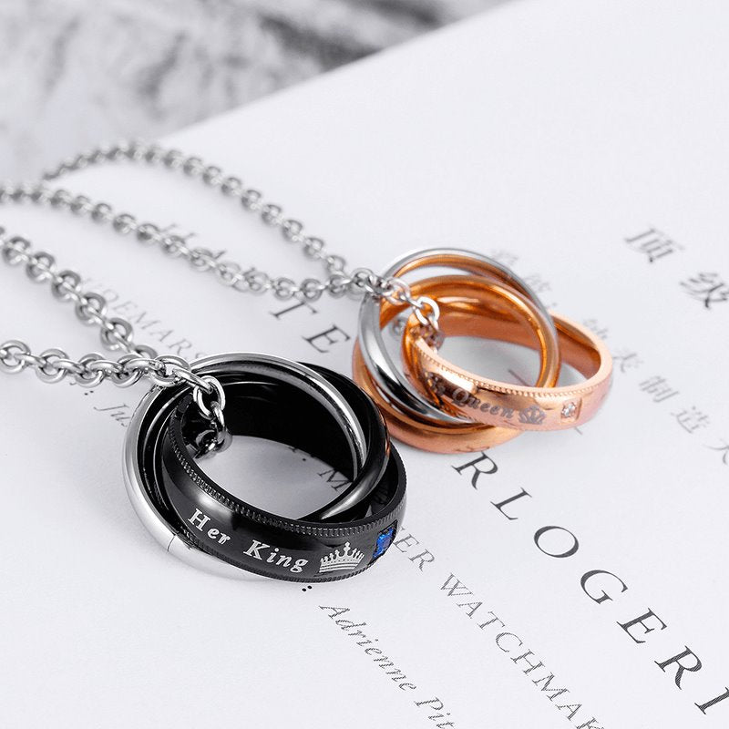Interlocking Ring His Queen Her King Couple Necklace Set necklace GrindStyle