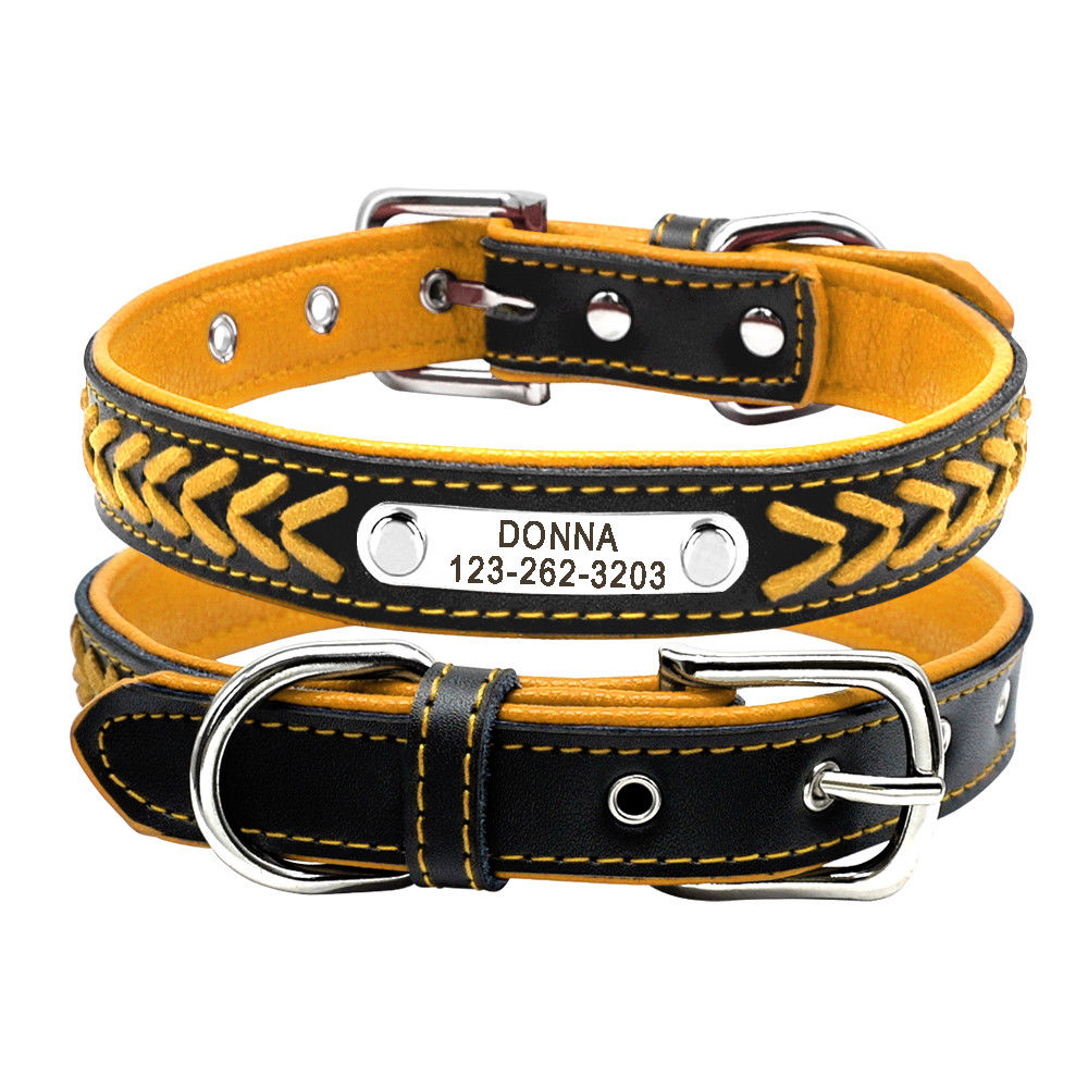 Braided Custom Personalized Dog Collar Leather Padded Dog Pet ID Name Collars GrindStyle