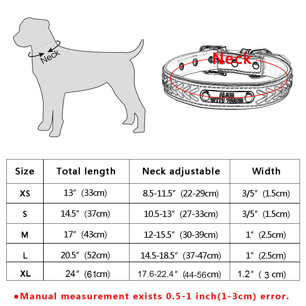 Braided Custom Personalized Dog Collar Leather Padded Dog Pet ID Name Collars GrindStyle