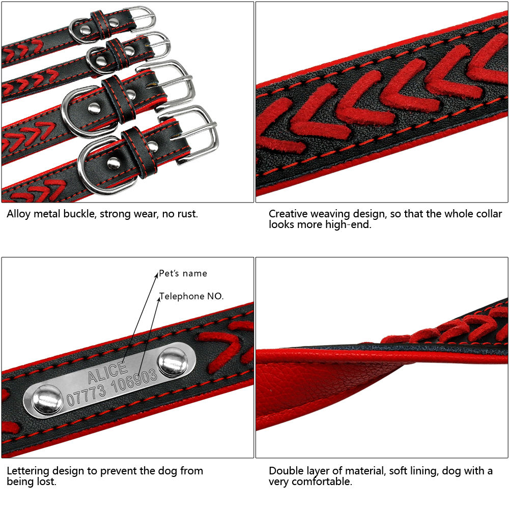 Braided Custom Personalized Dog Collar Leather Padded Dog Pet ID Name Collars GrindStyle