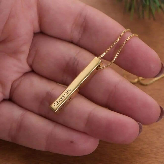 Custom Engraved 4 Sided 3D Bar Necklace Necklaces GrindStyle
