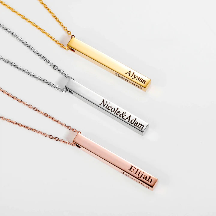 Custom Engraved 4 Sided 3D Bar Necklace Necklaces GrindStyle