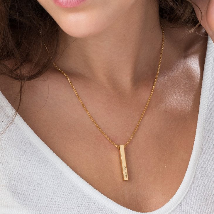 Custom Engraved 4 Sided 3D Bar Necklace Necklaces GrindStyle