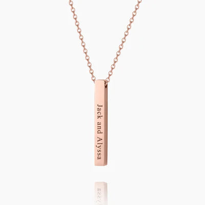 Custom Engraved 4 Sided 3D Bar Necklace Necklaces GrindStyle Rose Gold