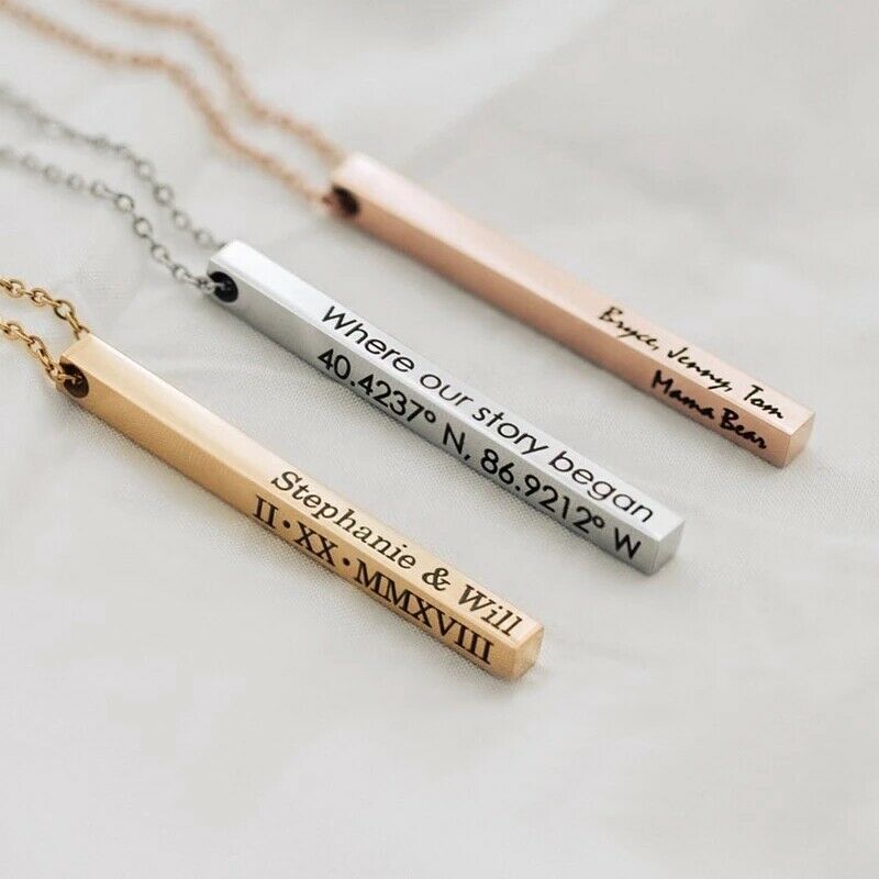 Custom Engraved 4 Sided 3D Bar Necklace Necklaces GrindStyle