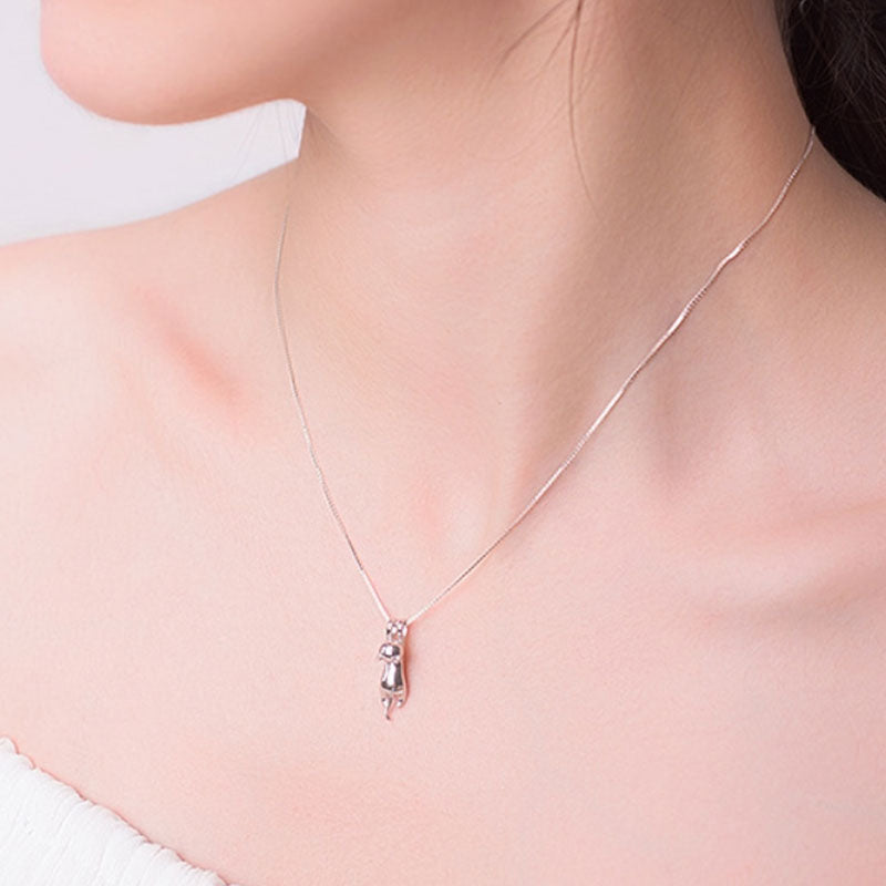 Cute Sterling Silver Cat Necklace necklace GrindStyle