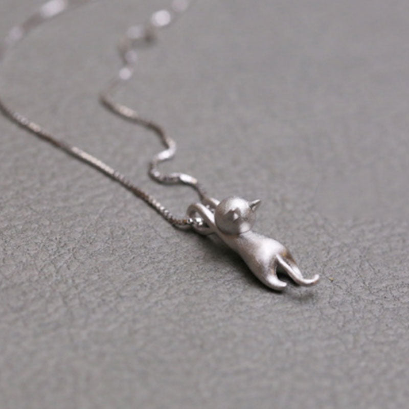 Cute Sterling Silver Cat Necklace necklace GrindStyle