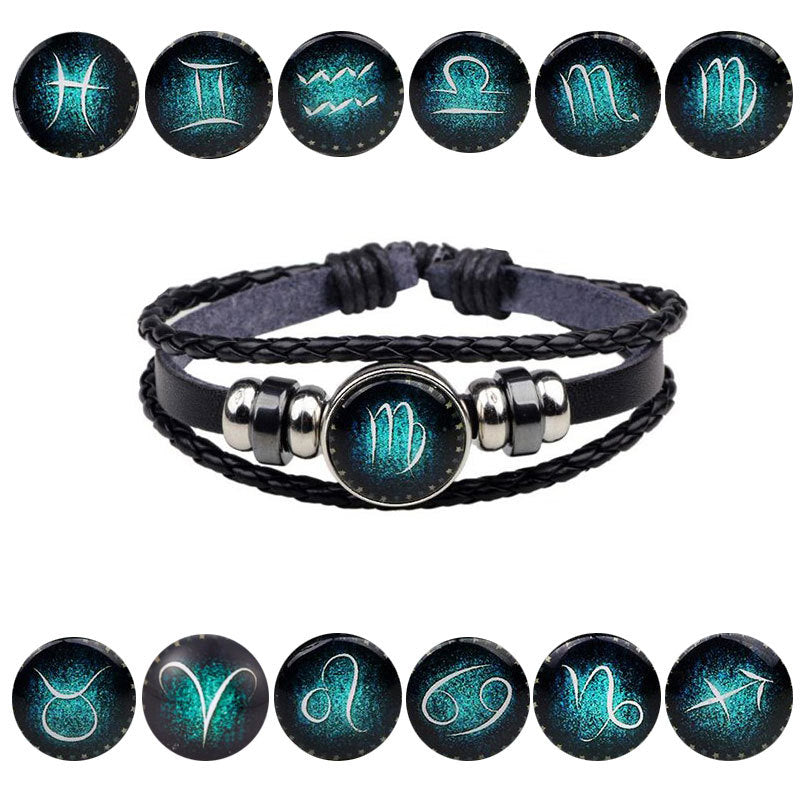 12 Zodiac Signs Handmade Leather Bracelet bracelets GrindStyle