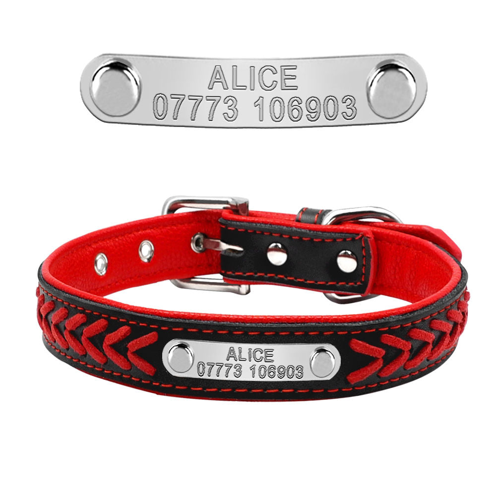 Braided Custom Personalized Dog Collar Leather Padded Dog Pet ID Name Collars GrindStyle Red XS:8.5-11.5"