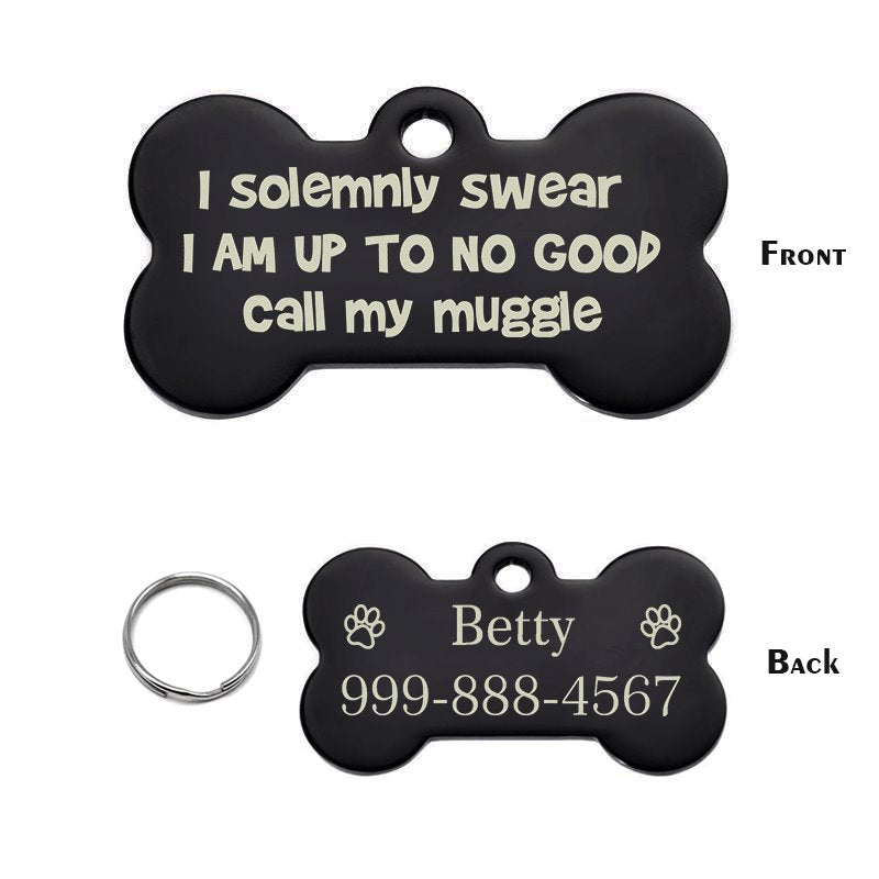 I Solemnly Swear I Am Up To No Good Call My Muggle Pet Tag GrindStyle Black L:50mmx28mm