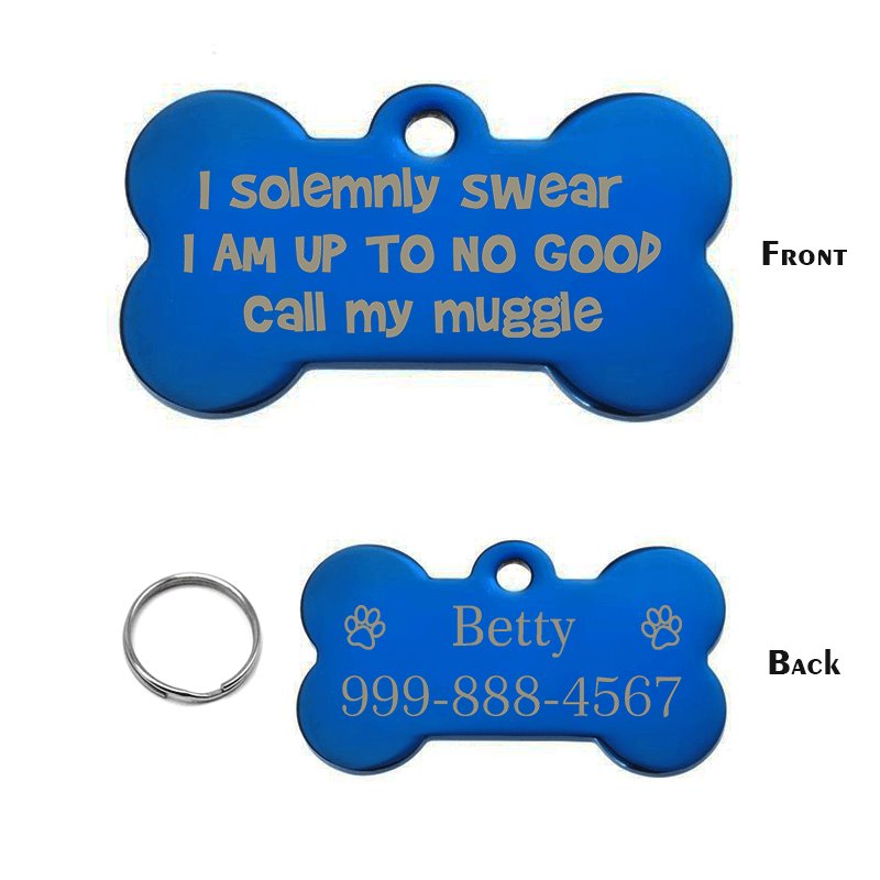 I Solemnly Swear I Am Up To No Good Call My Muggle Pet Tag GrindStyle Blue L:50mmx28mm
