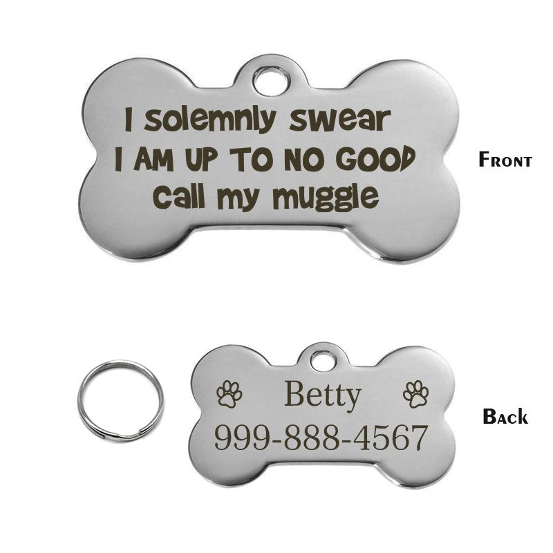 I Solemnly Swear I Am Up To No Good Call My Muggle Pet Tag GrindStyle Silver L:50mmx28mm