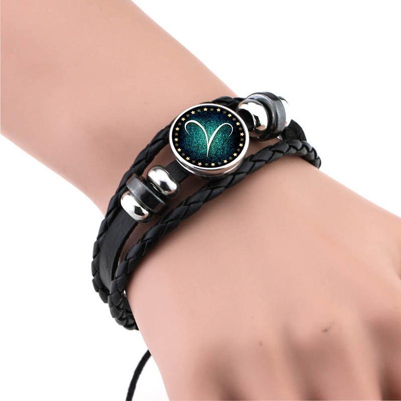 12 Zodiac Signs Handmade Leather Bracelet bracelets GrindStyle