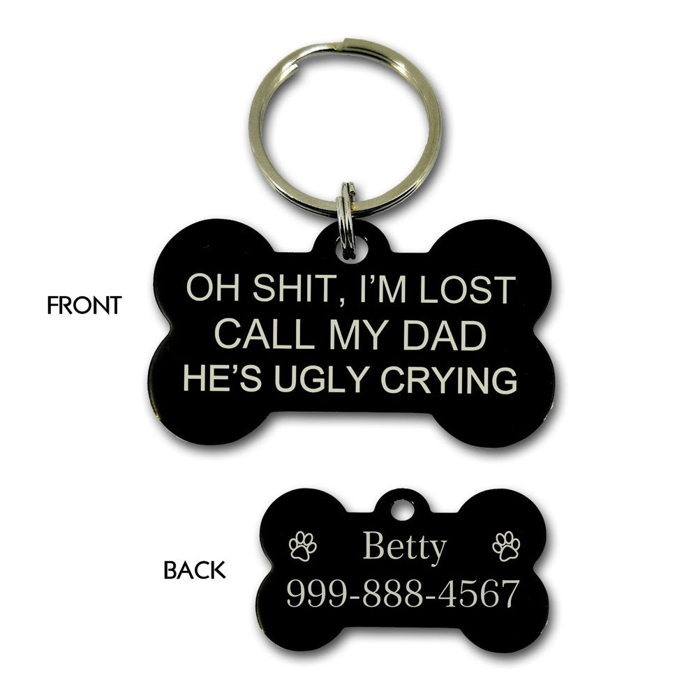 Oh Shit I'm Lost Call My Dad Pet Tag Pet Tag GrindStyle Black L: 50mm x 28mm