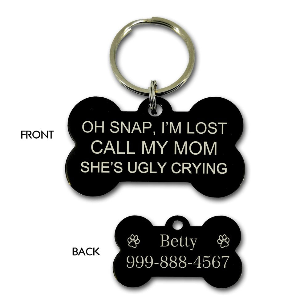 Oh Snap I'm Lost Call My Mom Pet Tag Pet Tag GrindStyle Black L: 50mm x 28mm