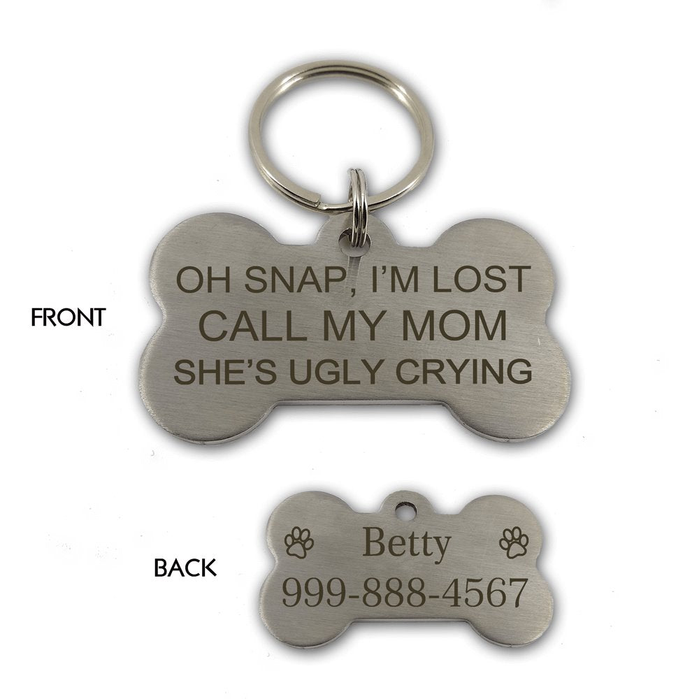 Oh Snap I'm Lost Call My Mom Pet Tag Pet Tag GrindStyle Silver L: 50mm x 28mm