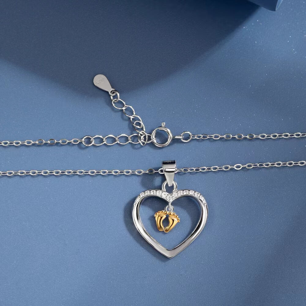 To My Mommy 925 Sterling Silver Baby Feet Heart Necklace