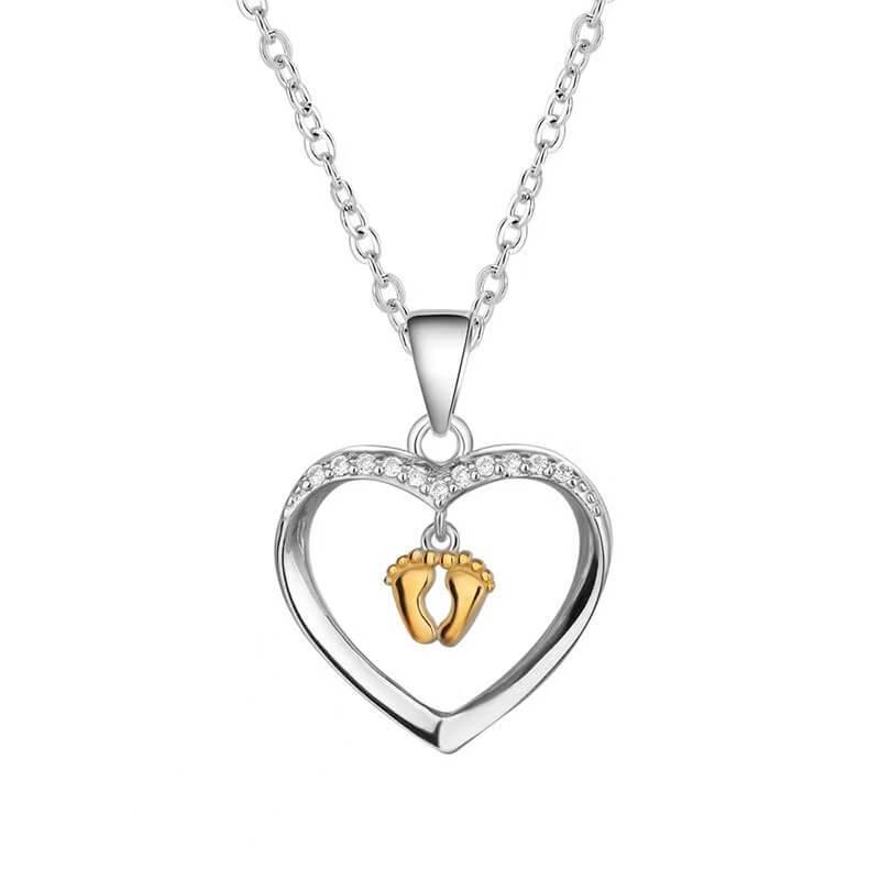To My Mommy 925 Sterling Silver Baby Feet Heart Necklace