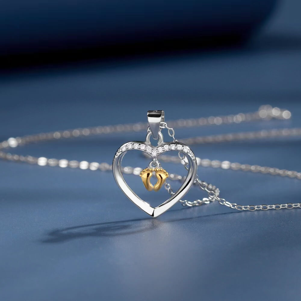 To My Mommy 925 Sterling Silver Baby Feet Heart Necklace