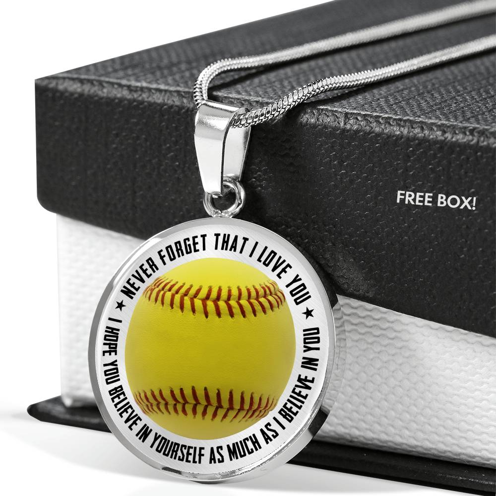Softball Necklace - Believe In Yourself Jewelry ShineOn Fulfillment Luxury Necklace (Silver) No