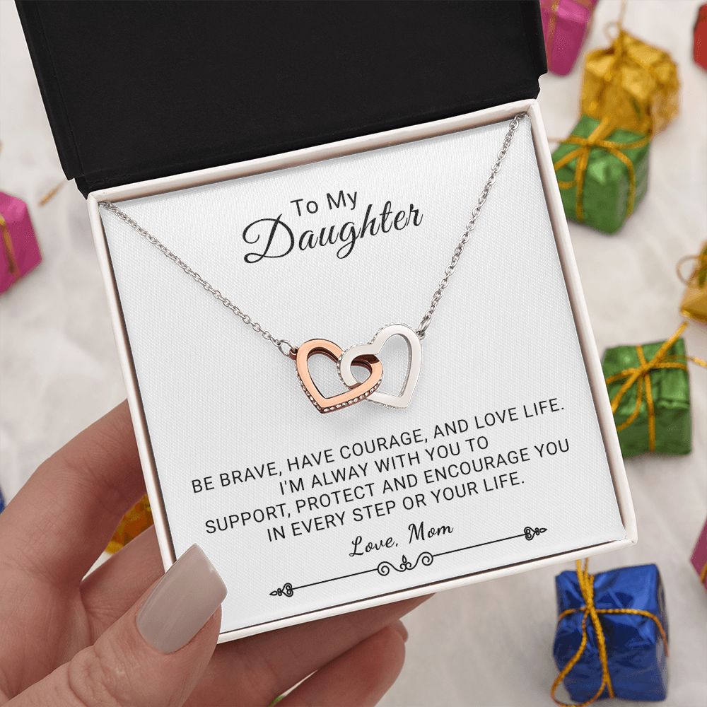 Daughter - Be Brave - Interlocking Hearts Necklace