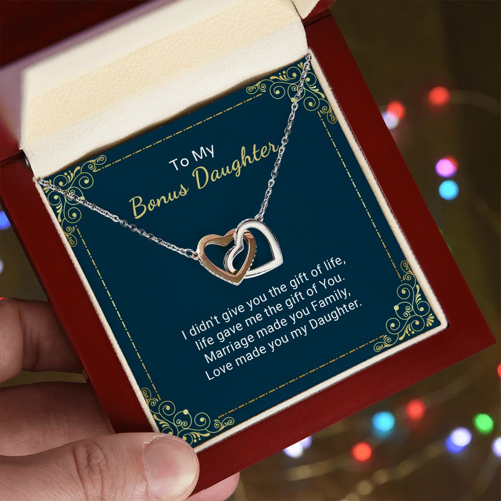 Bonus Daughter - Life Gave Me The Gift Of You - Interlocking Hearts Necklace