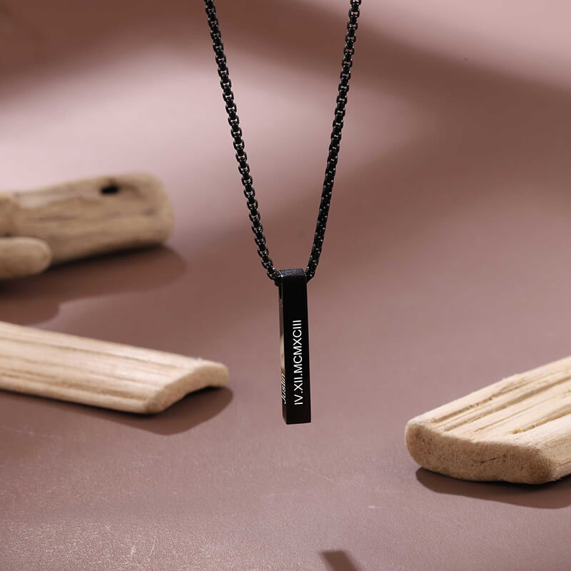 Custom Engraved 4 Sided 3D Bar Necklace for Men Necklaces GrindStyle