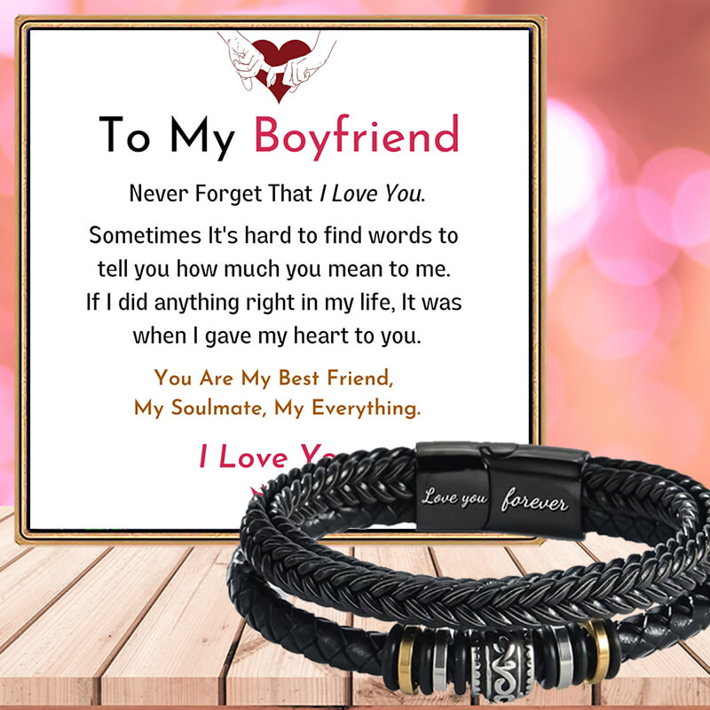 Husband/Boyfriend - Love You Forever - Braided Leather Bracelet with Message Card