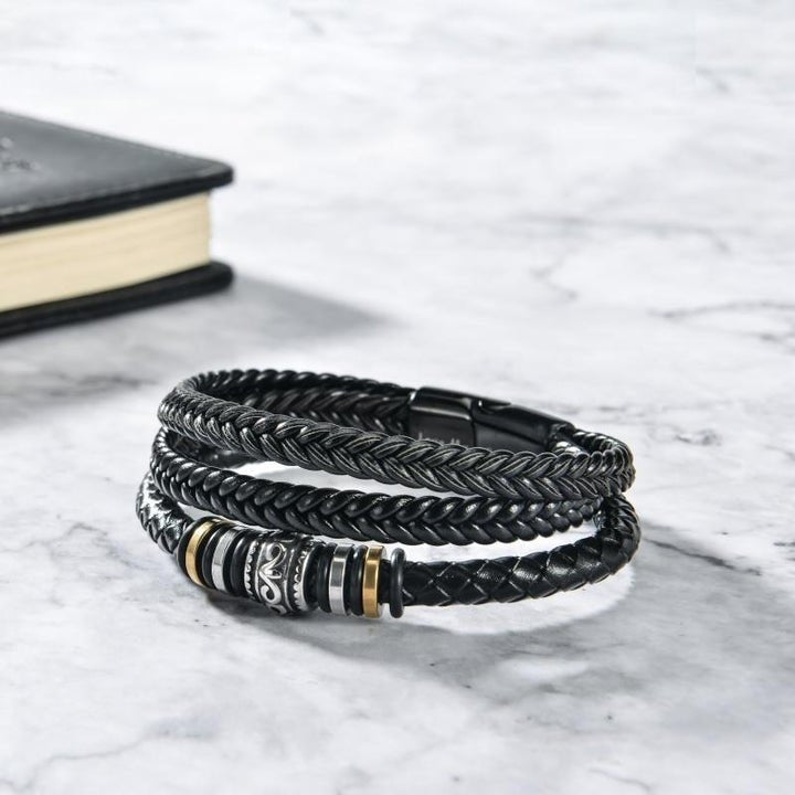To My Son - Love You Forever - Braided Leather Bracelet with Message Card
