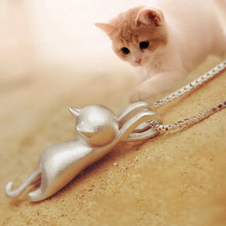 Cute Sterling Silver Cat Necklace necklace GrindStyle