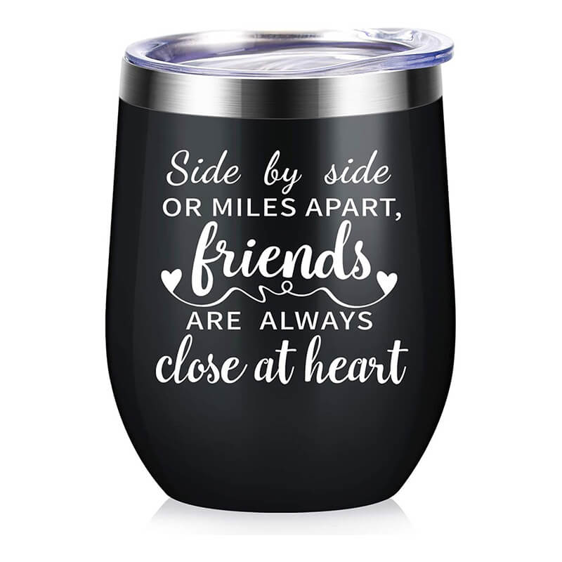 Friends Are Always Close at Heart Wine Tumbler Tumblers GrindStyle Black