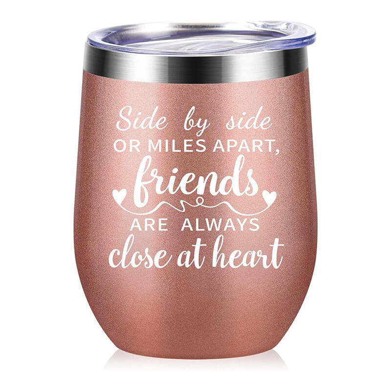 Friends Are Always Close at Heart Wine Tumbler Tumblers GrindStyle Rose Gold