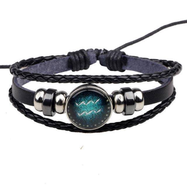 12 Zodiac Signs Handmade Leather Bracelet bracelets GrindStyle Aquarius