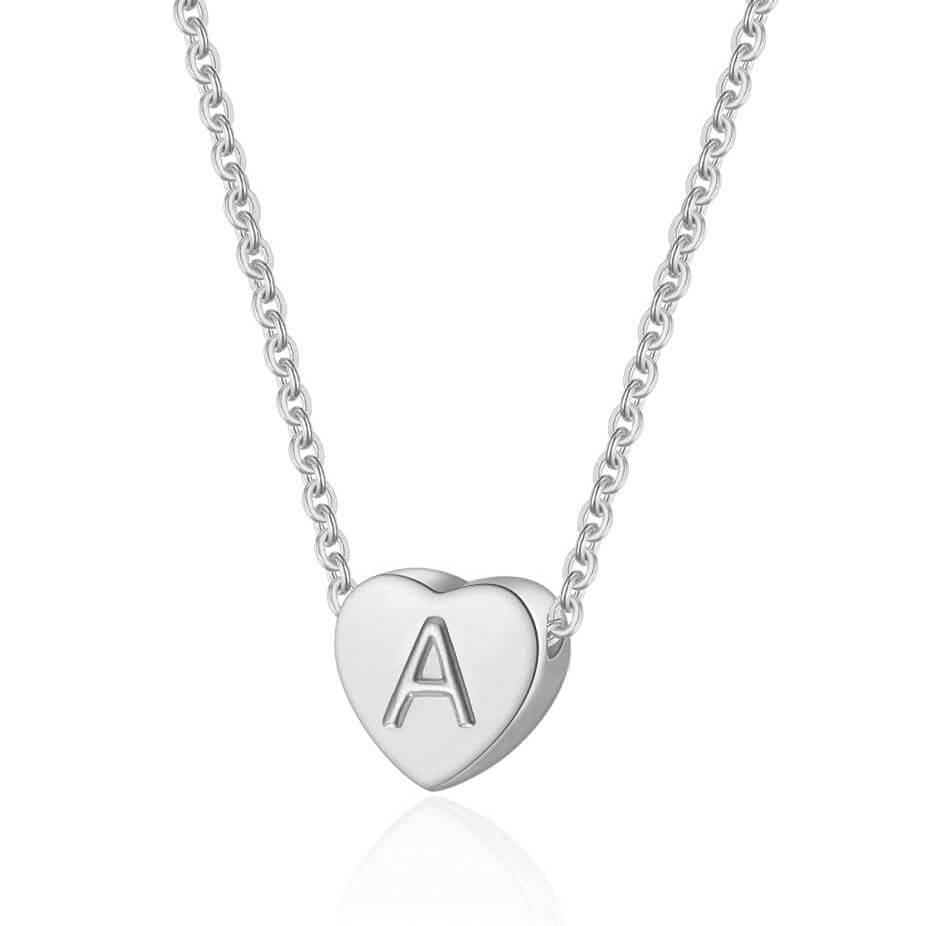 Personalized Dainty Initial Heart Necklace Necklaces GrindStyle Silver A