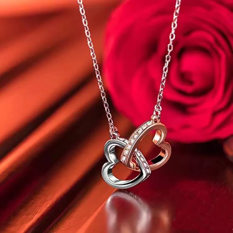 Mother & Daughter - No Matter Where We Go - Interlocking Hearts Necklace