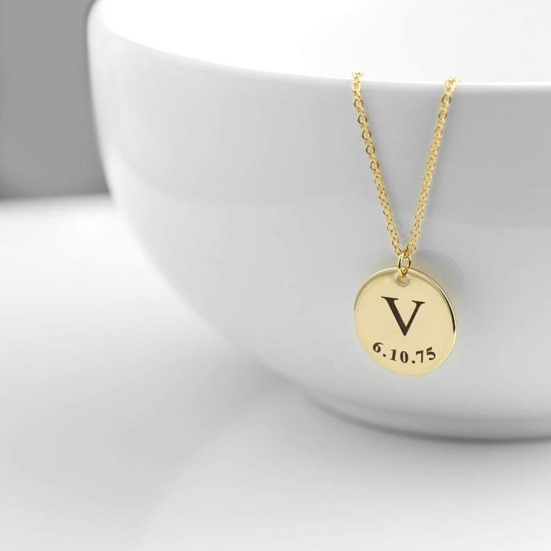 Personalized Initial & Date Pendant Necklace necklace GrindStyle