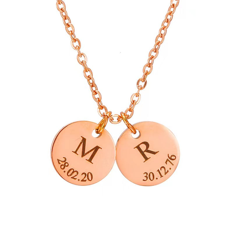 Personalized Initial & Date Pendant Necklace necklace GrindStyle Rose Gold